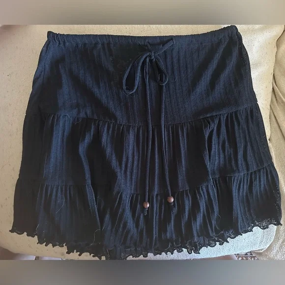 J Valdi Black Bikini Coverup Skirt Pool Beach Cover Sheer Adjustable Tie Sz S - Picture 3 of 8